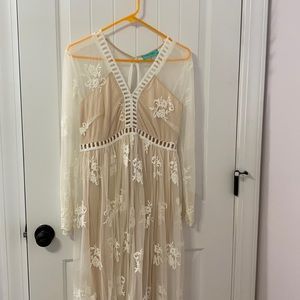 White & Cream Lace Maxi Dress